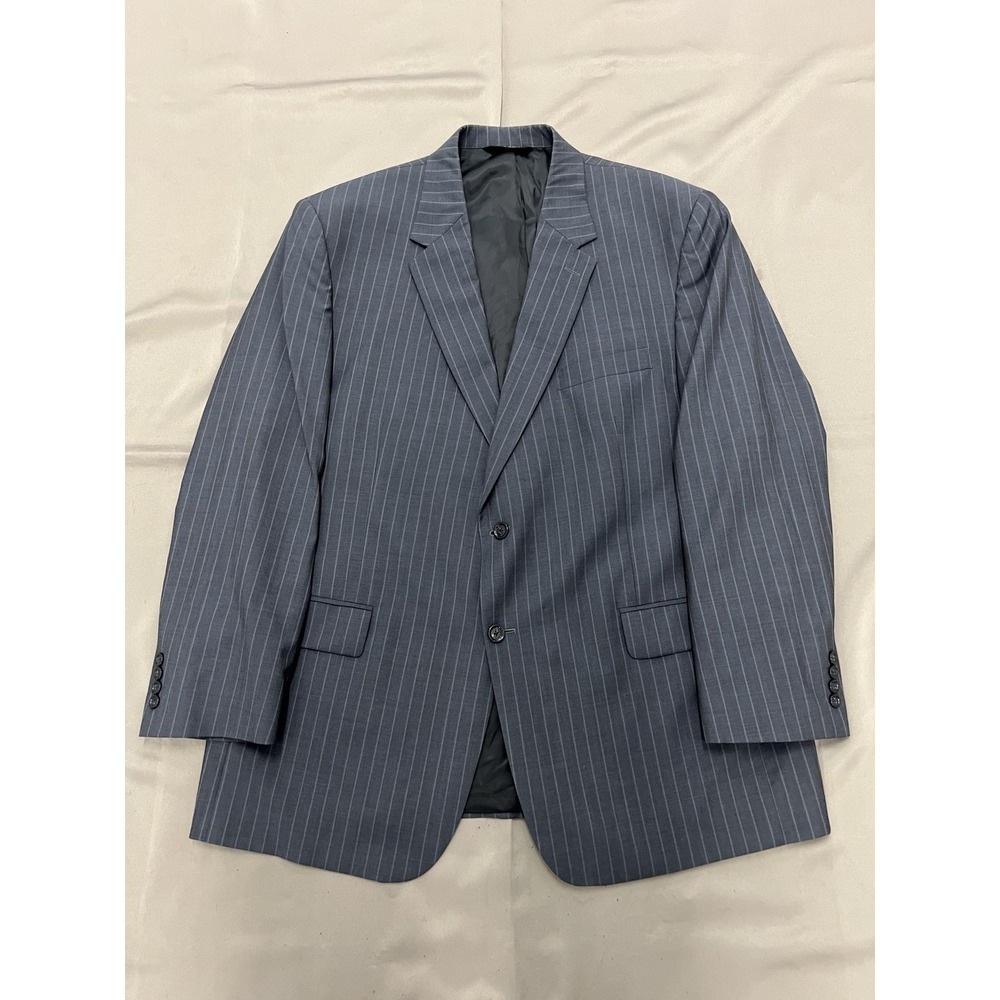 Jos. A. Bank Men's Blazer Jacket Size 48R 100% Wool 2-Button Pinstriped Blue